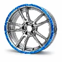 Silver Alloy Wheel with Blue Protective Wrap.webp